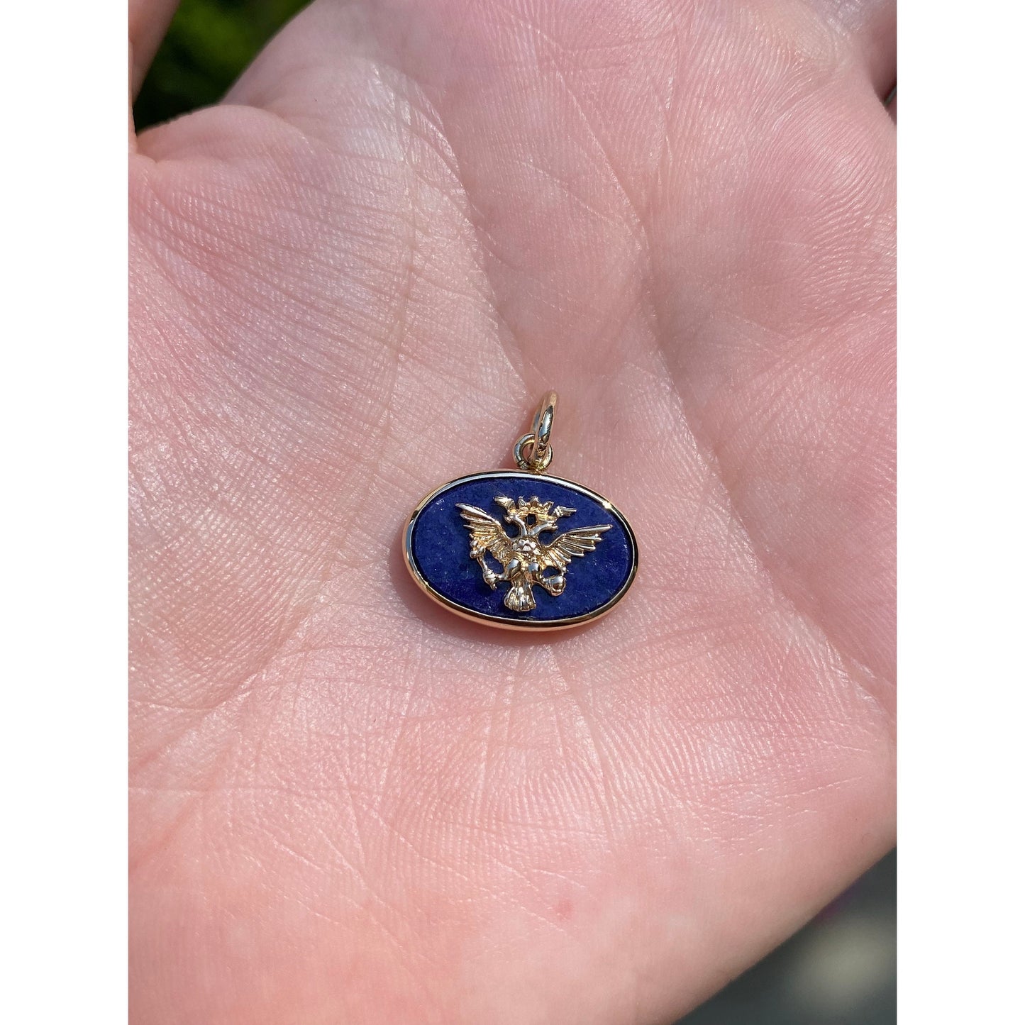 Vintage Solid 14k Yellow Gold Lapis Lazuli Eagle Charm