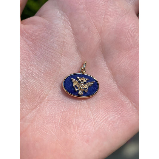 Vintage Solid 14k Yellow Gold Lapis Lazuli Eagle Charm