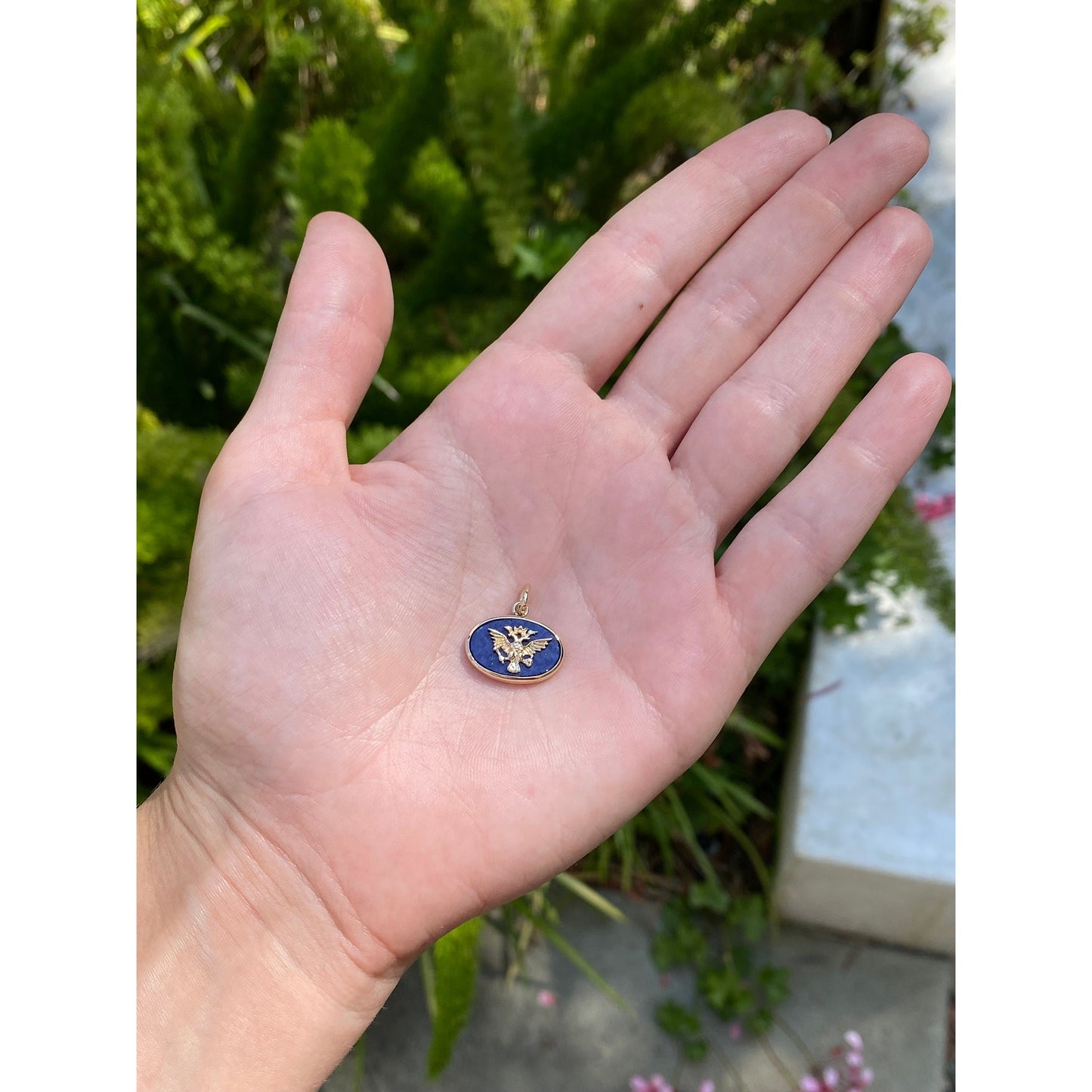 Vintage Solid 14k Yellow Gold Lapis Lazuli Eagle Charm