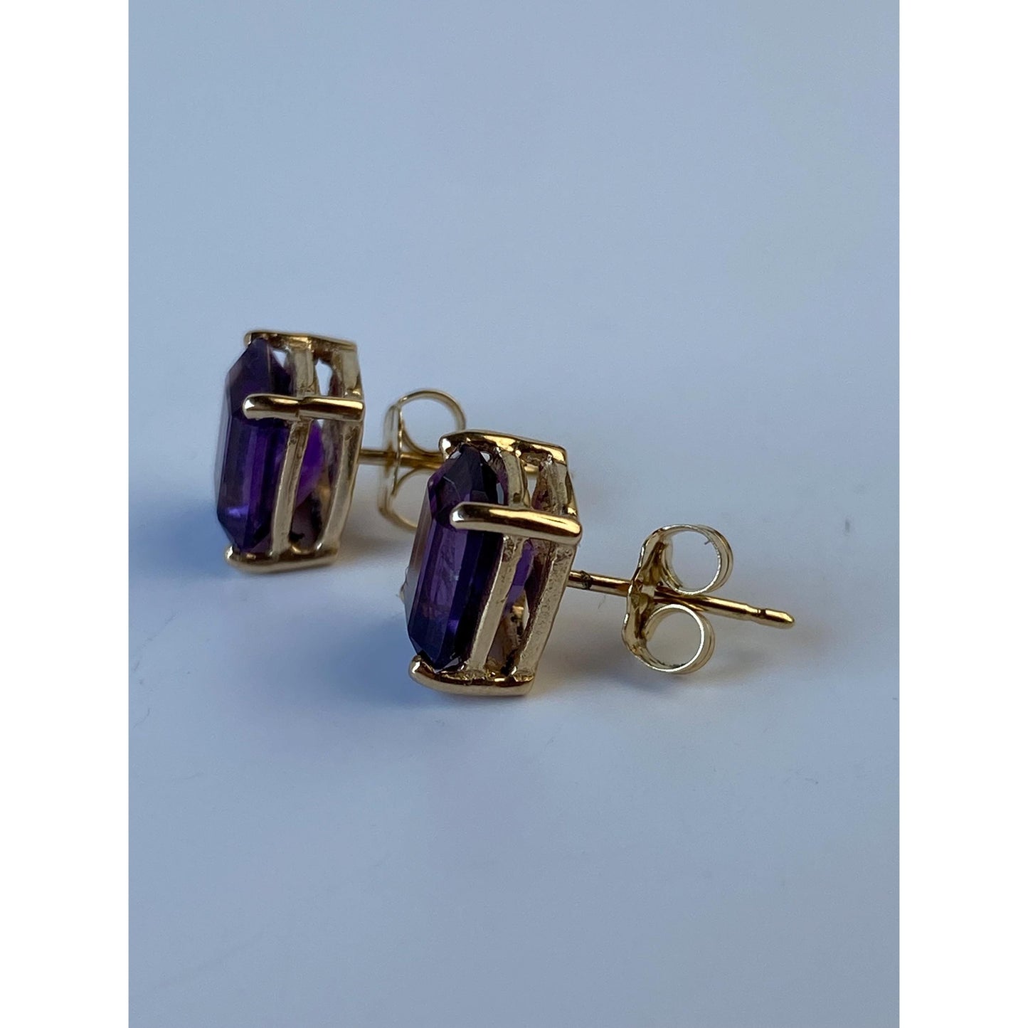 Vintage Solid 14k Yellow Gold Amethyst Stud Earrings