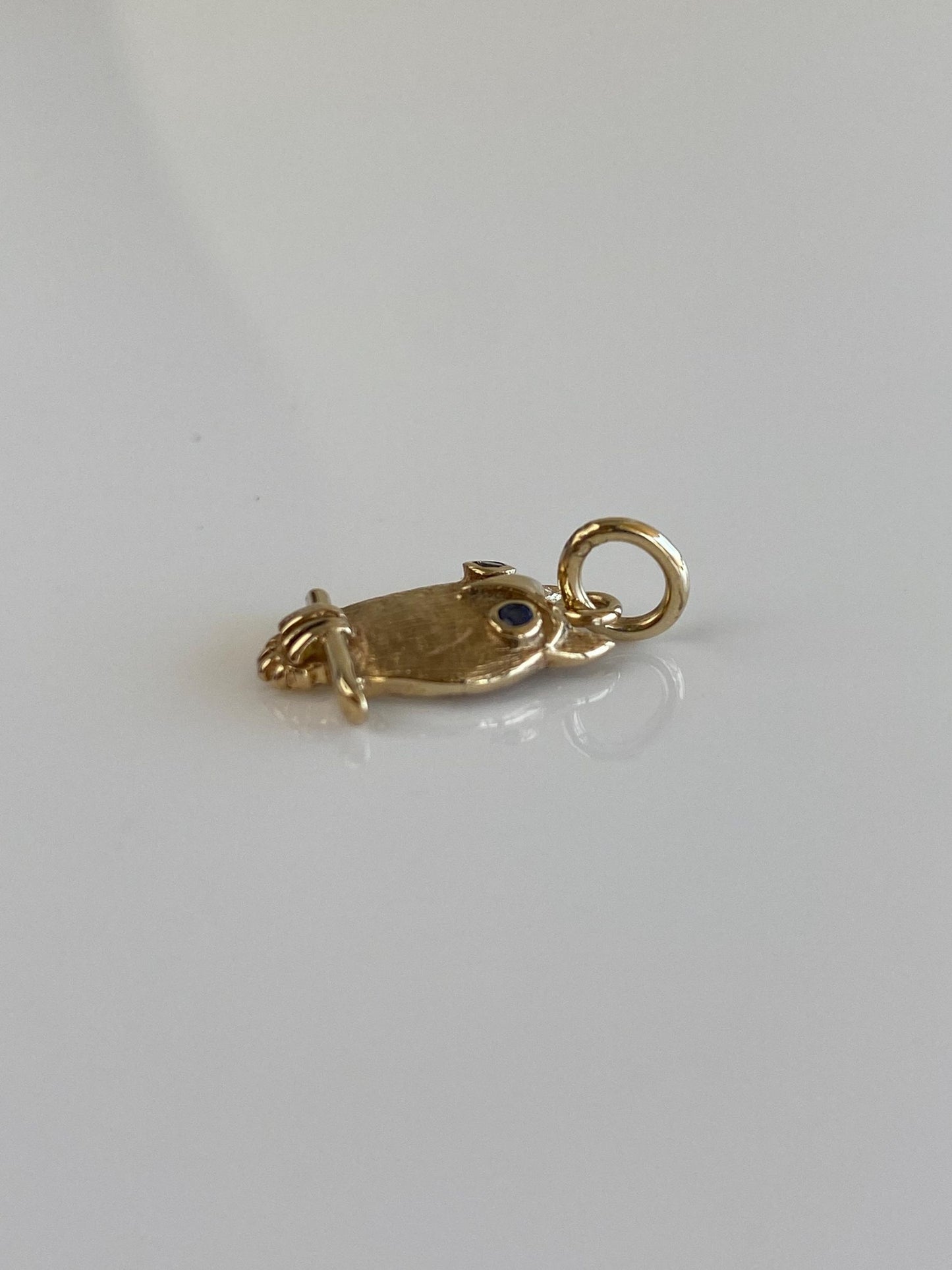 Vintage Solid 14k Yellow Gold Blue Sapphire Eyes Owl Charm