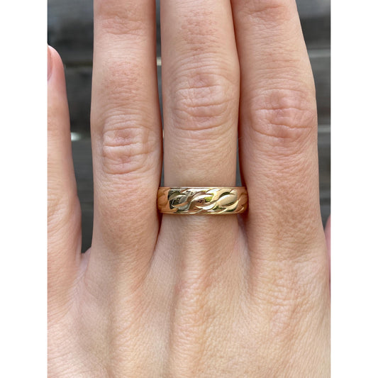 Vintage Solid 14k Yellow Gold Wavy Pattern Ring Band - Size 9.5