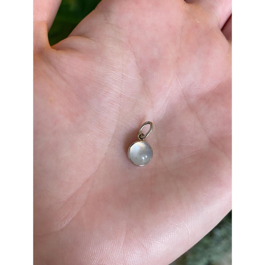 Vintage Solid 14k Yellow Gold & Platinum Little Moonstone Cufflink Conversion Charm