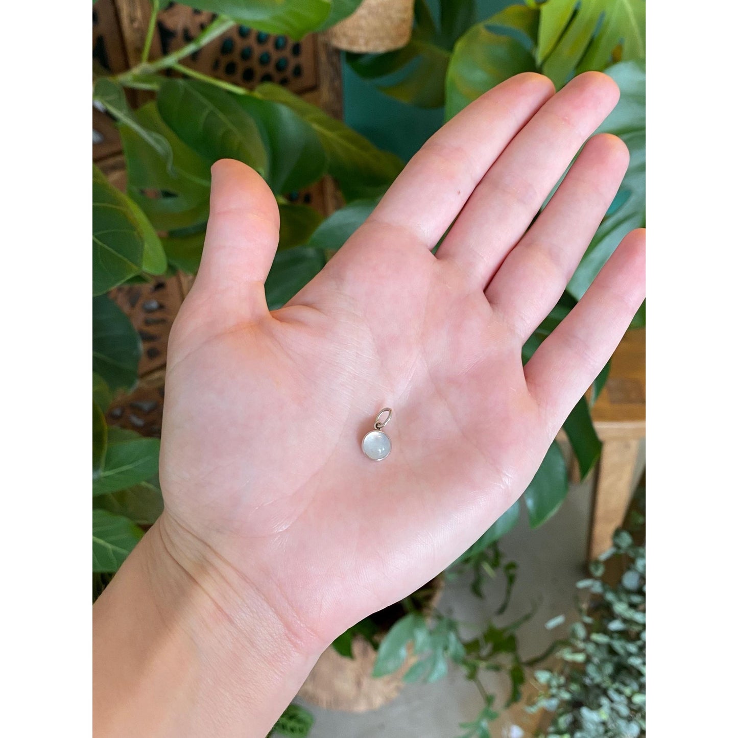 Vintage Solid 14k Yellow Gold & Platinum Little Moonstone Cufflink Conversion Charm