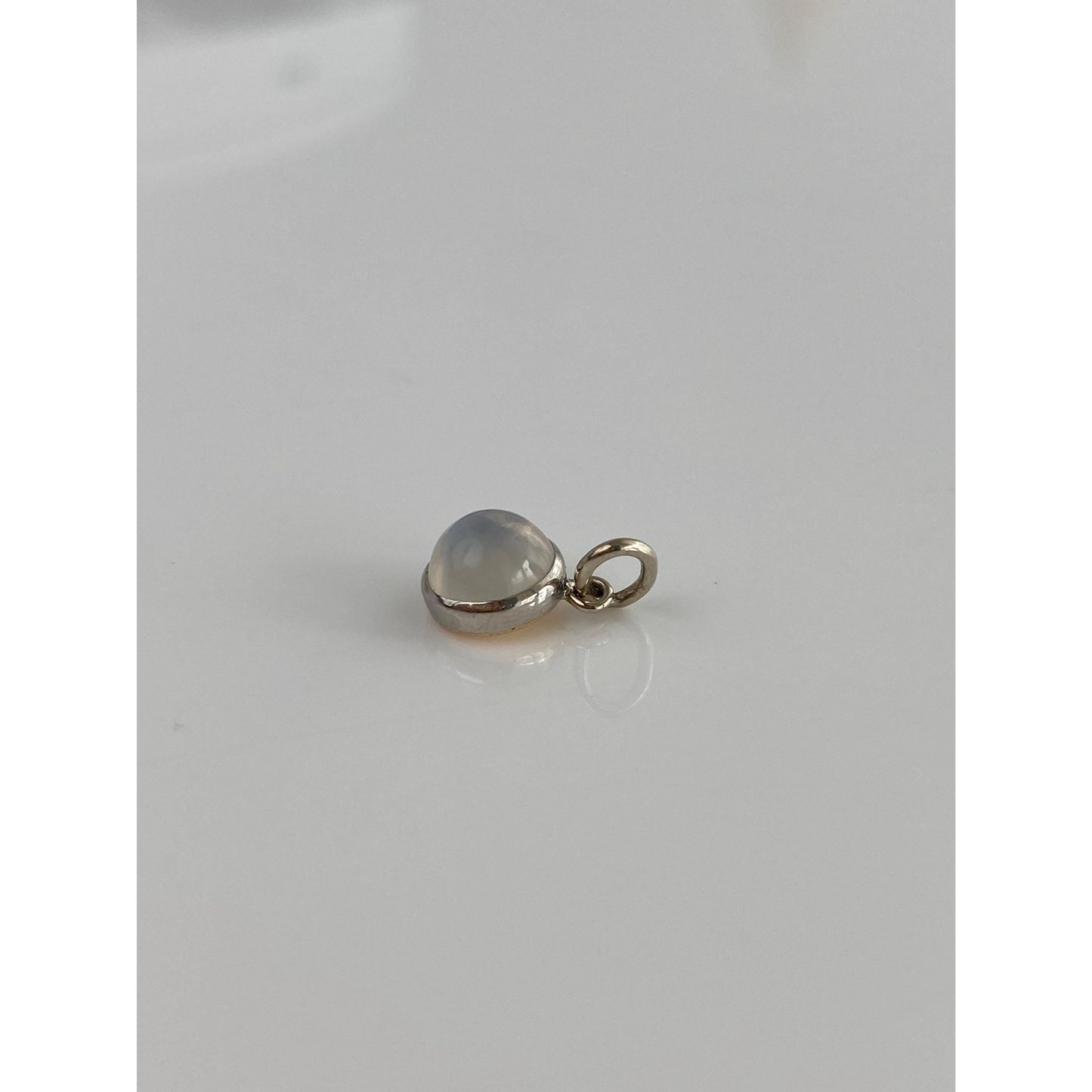 Vintage Solid 14k Yellow Gold & Platinum Little Moonstone Cufflink Conversion Charm