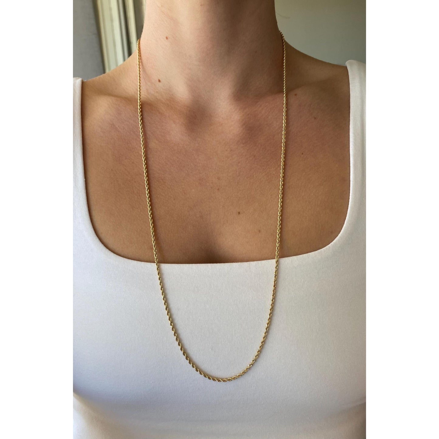 Vintage Solid 14k Yellow Gold Long Rope Chain Necklace - 28.5 inches