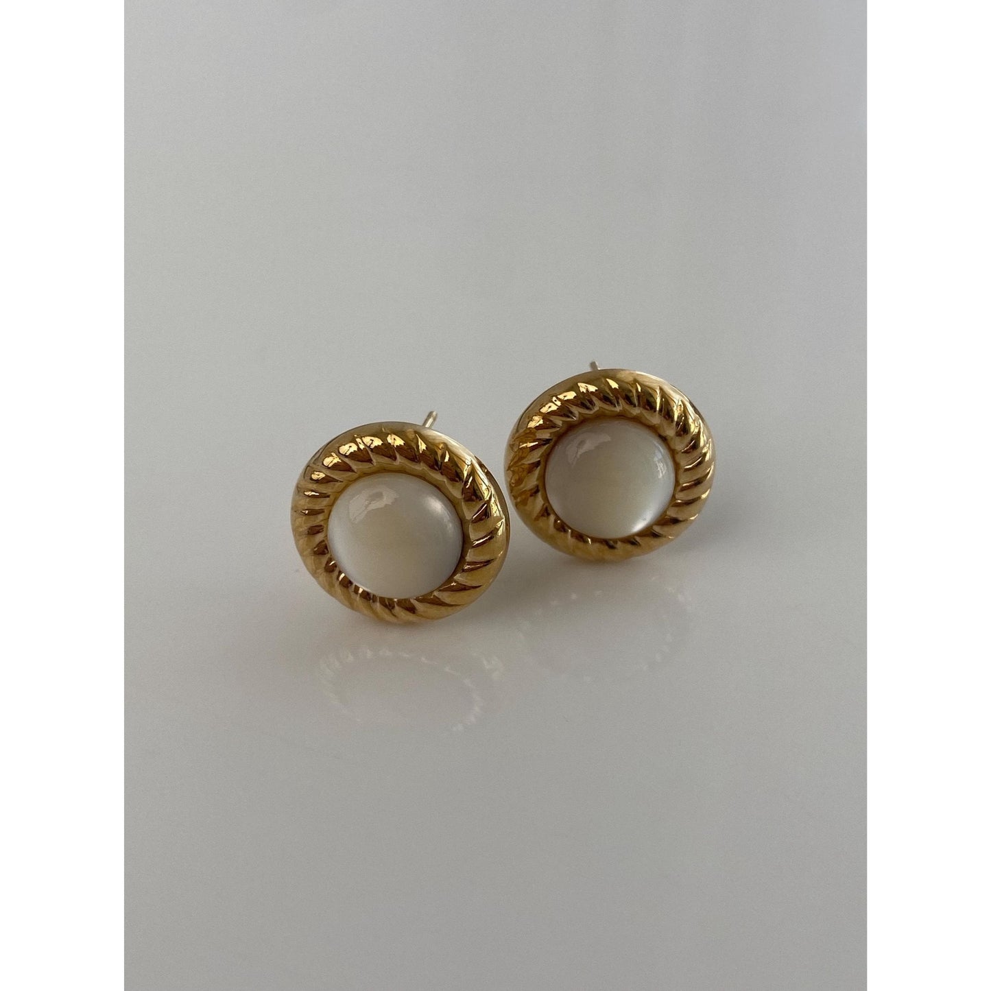 Vintage 14k Yellow Gold Mother of Pearl Twist Border Drop Earrings