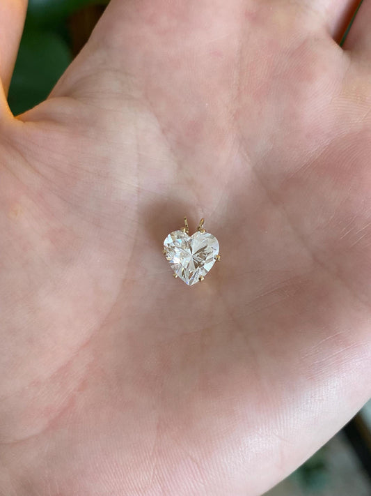 Vintage Solid 14k Yellow Gold Cubic Zirconia Heart Charm