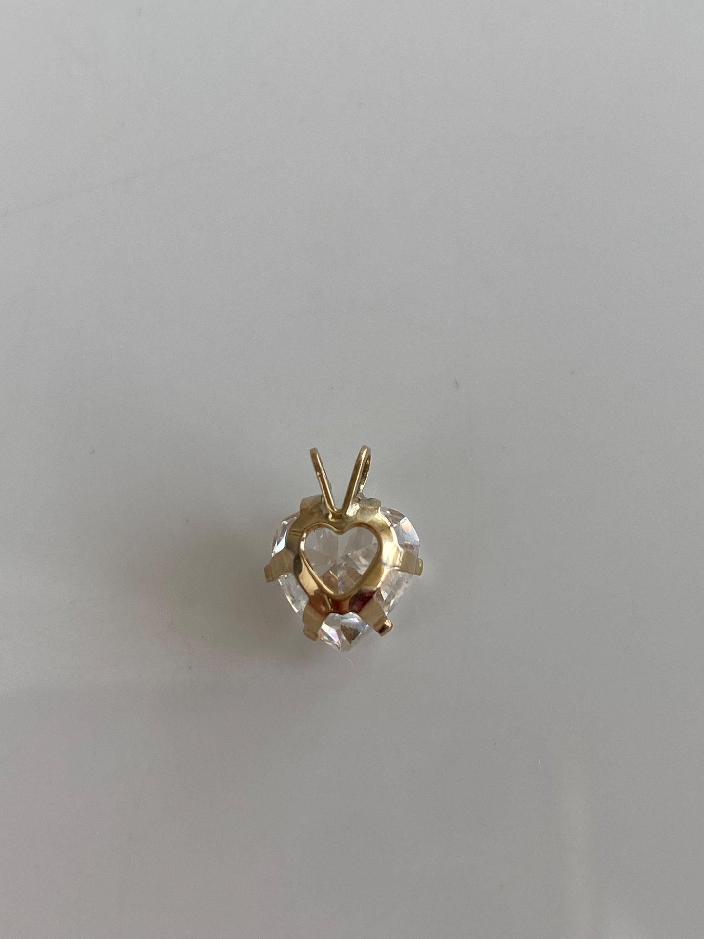 Vintage Solid 14k Yellow Gold Cubic Zirconia Heart Charm