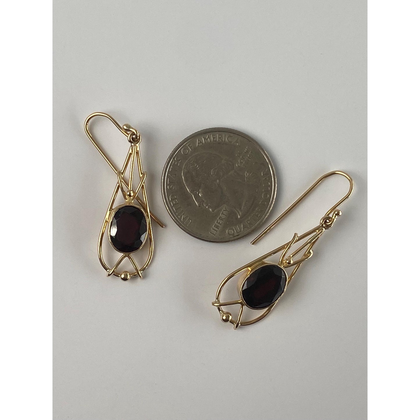 Vintage Solid 10k Yellow Gold Garnet Dangle Earrings