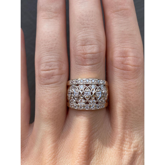 Solid 14k Yellow Gold Cubic Zirconia Open Work Cigar Band - Size 7.75