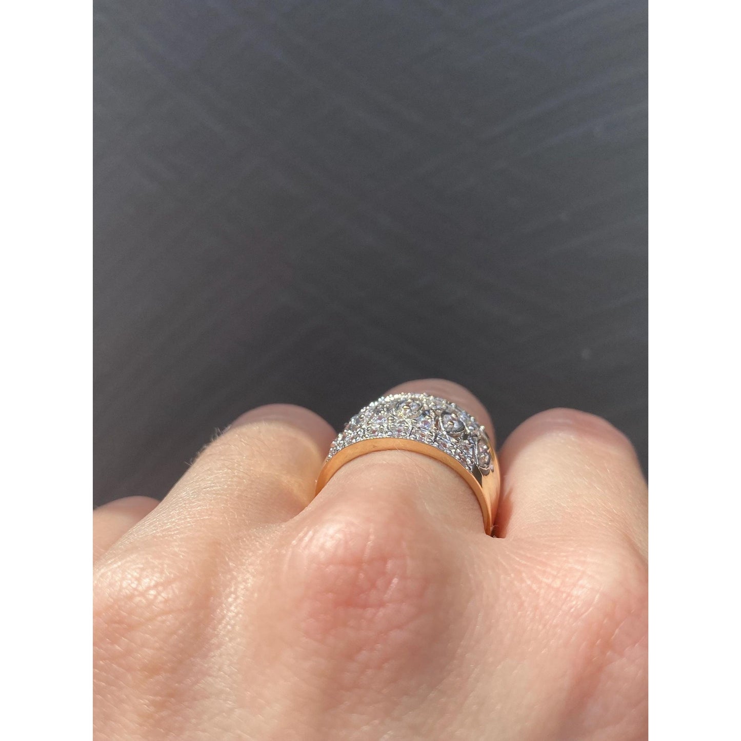 Solid 14k Yellow Gold Cubic Zirconia Open Work Cigar Band - Size 7.75