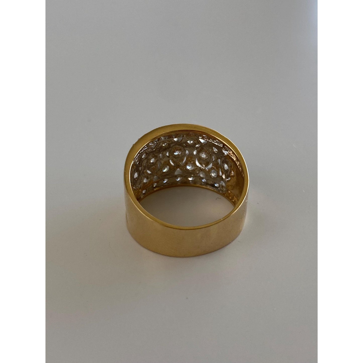 Solid 14k Yellow Gold Cubic Zirconia Open Work Cigar Band - Size 7.75