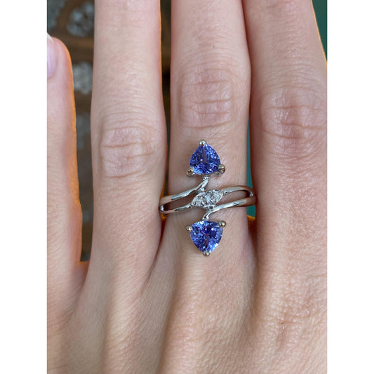 Solid 18k White Gold Diamond Tanzanite Ring - Size 6.75