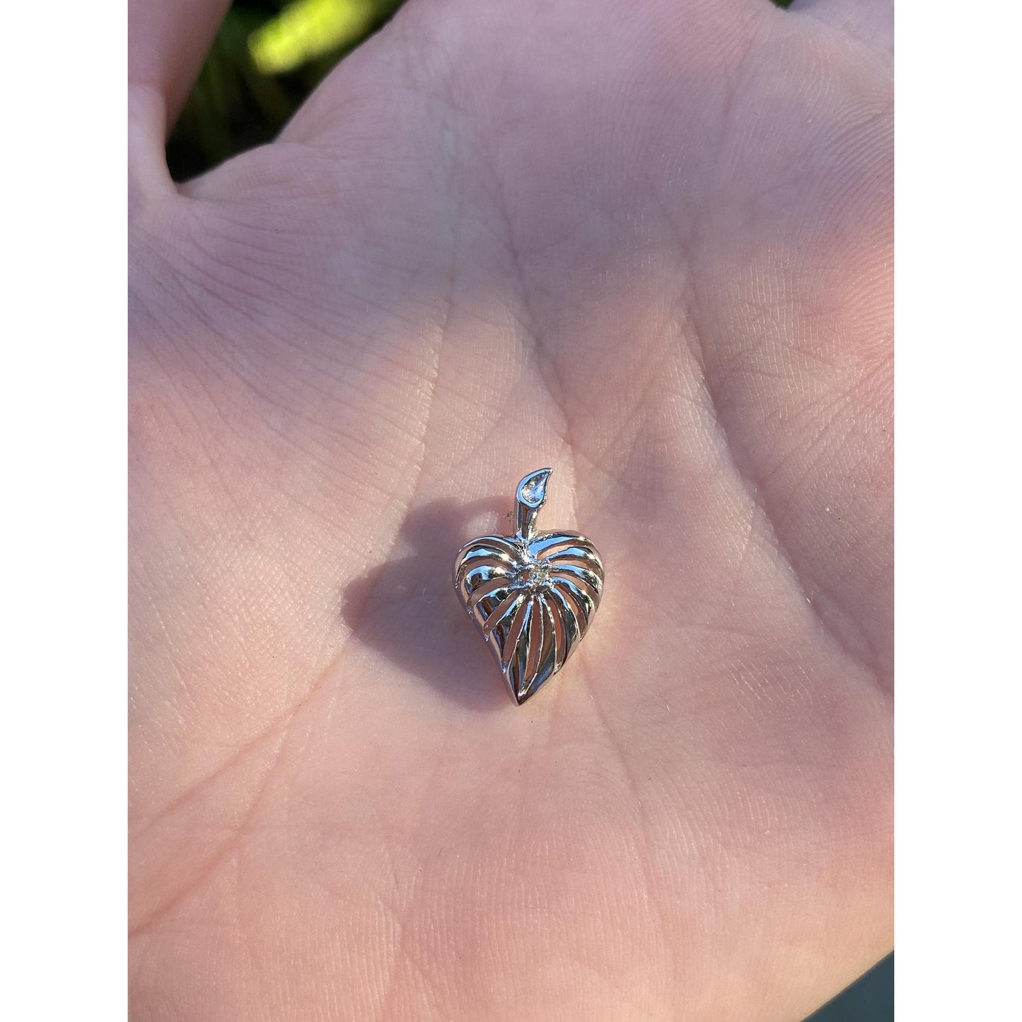 Solid 14k White Gold Clear Sapphire Heart Charm