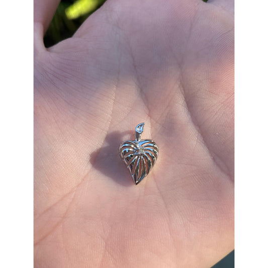 Solid 14k White Gold Clear Sapphire Heart Charm