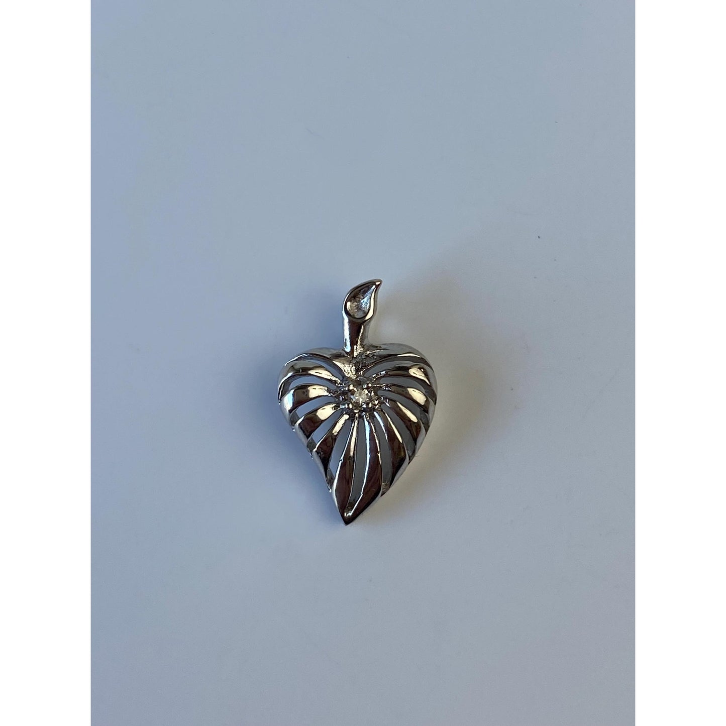 Solid 14k White Gold Clear Sapphire Heart Charm
