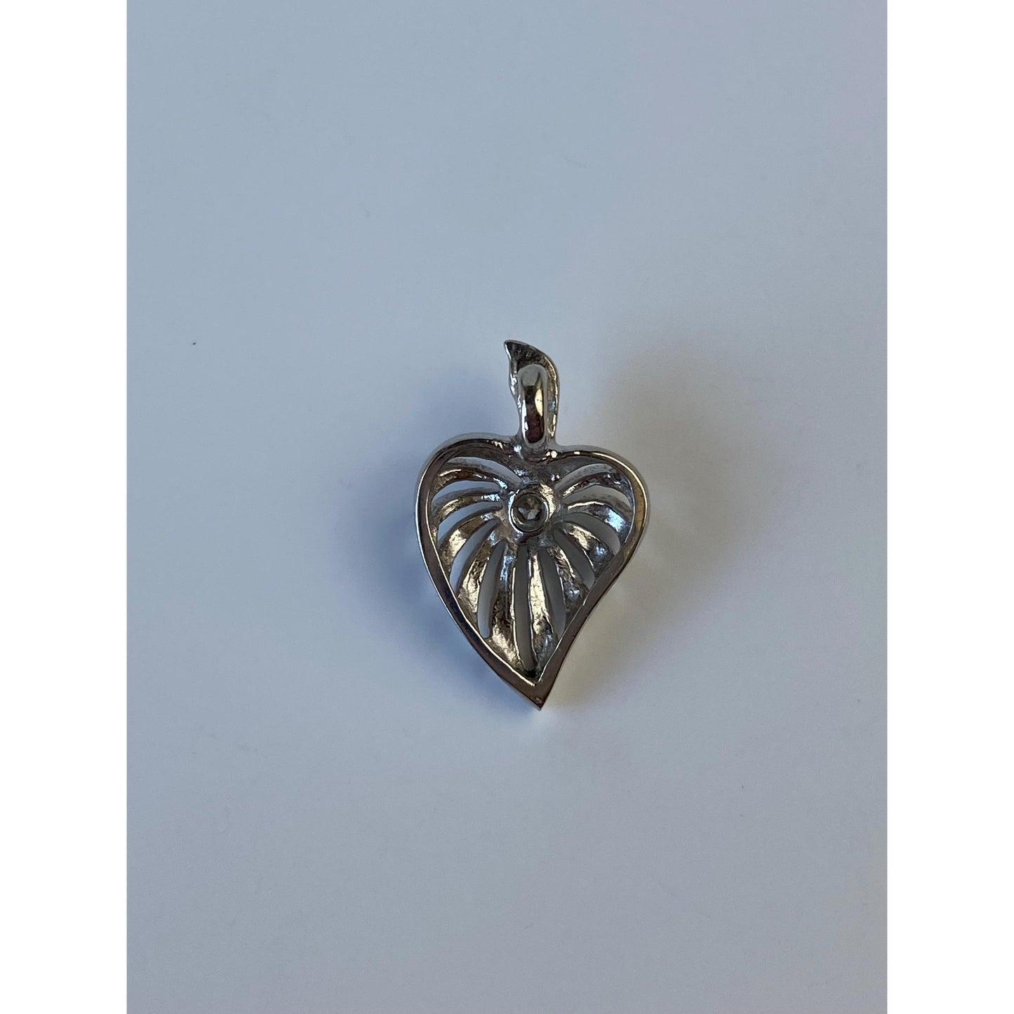 Solid 14k White Gold Clear Sapphire Heart Charm
