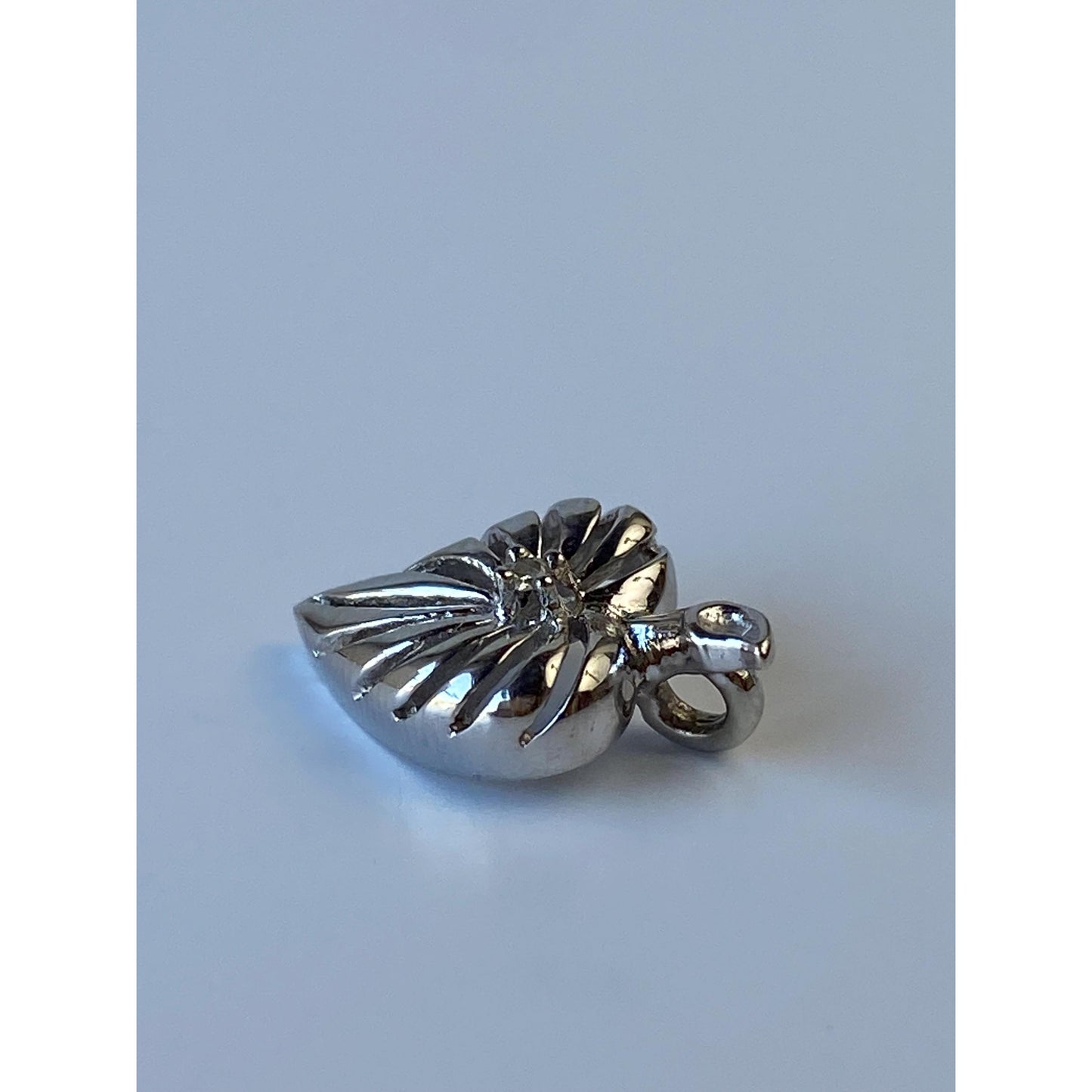 Solid 14k White Gold Clear Sapphire Heart Charm