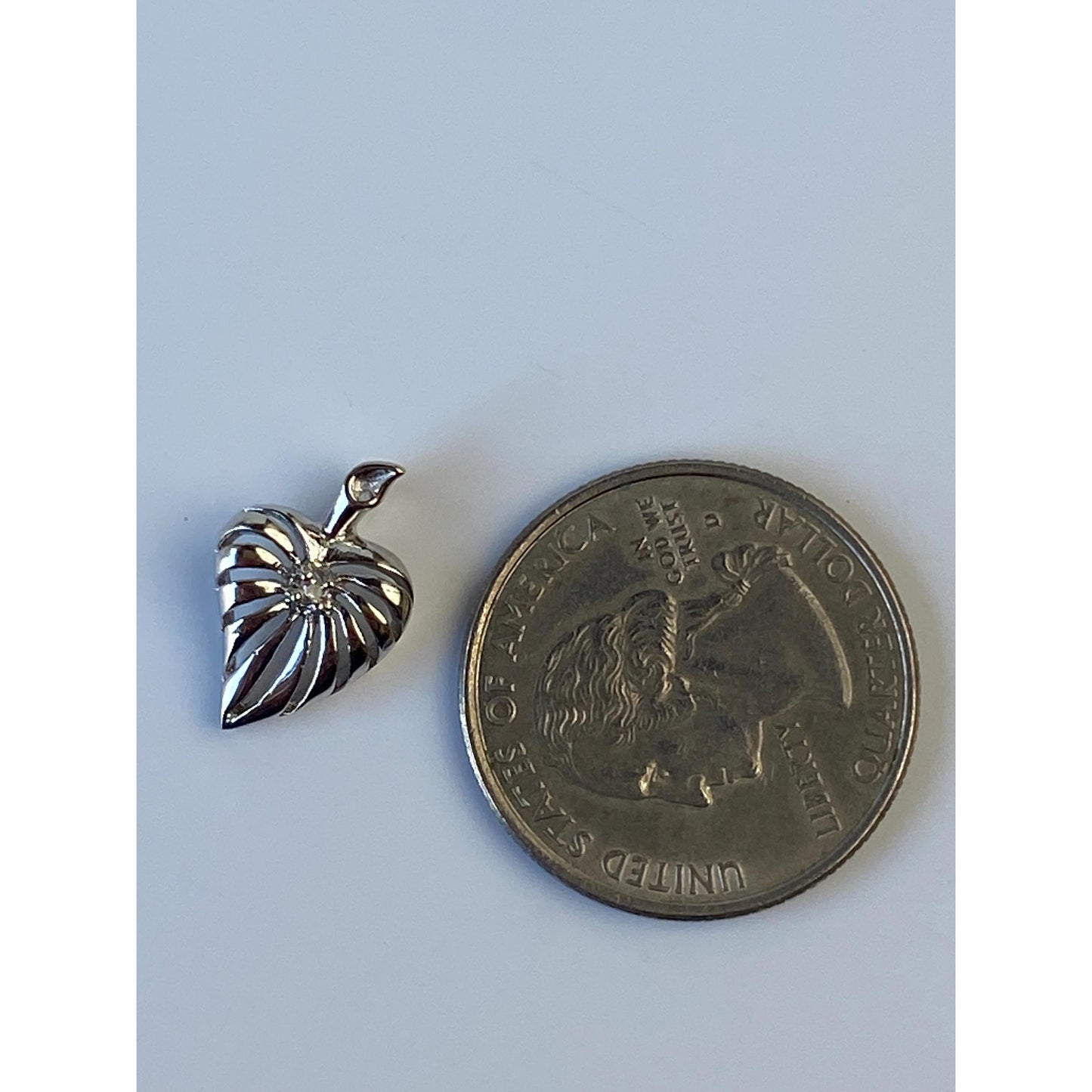 Solid 14k White Gold Clear Sapphire Heart Charm