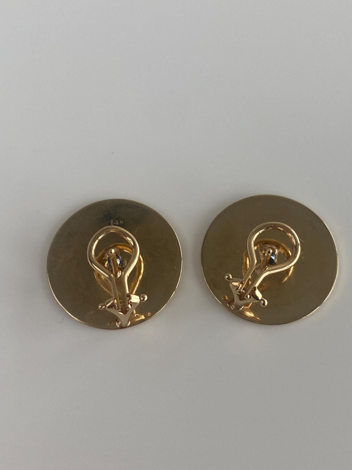 Vintage Solid 14k Yellow Gold Star Set Blue Sapphire Crosshatch Lined Drop Earrings