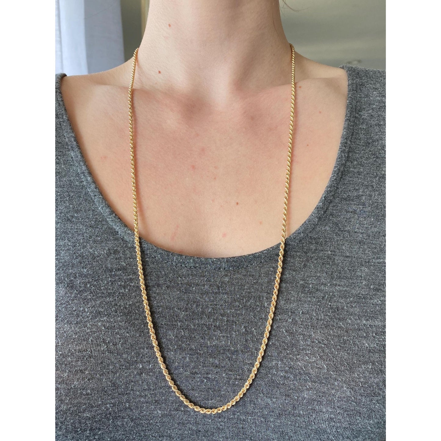 Vintage Solid 14k Yellow Gold Rope Chain Necklace - 29.75 inches