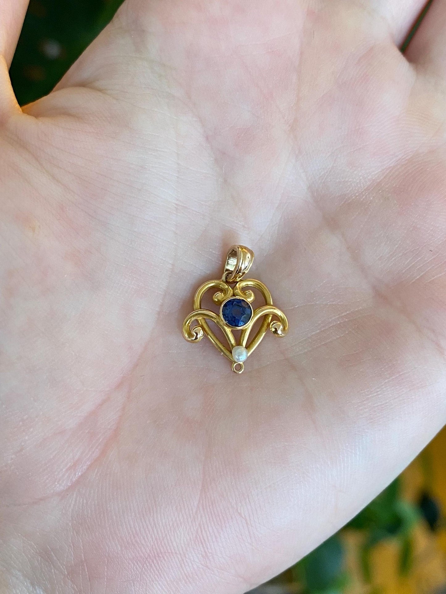 Solid 14k Yellow Gold Blue Sapphire Seed Pearl Stick Pin Conversion Charm
