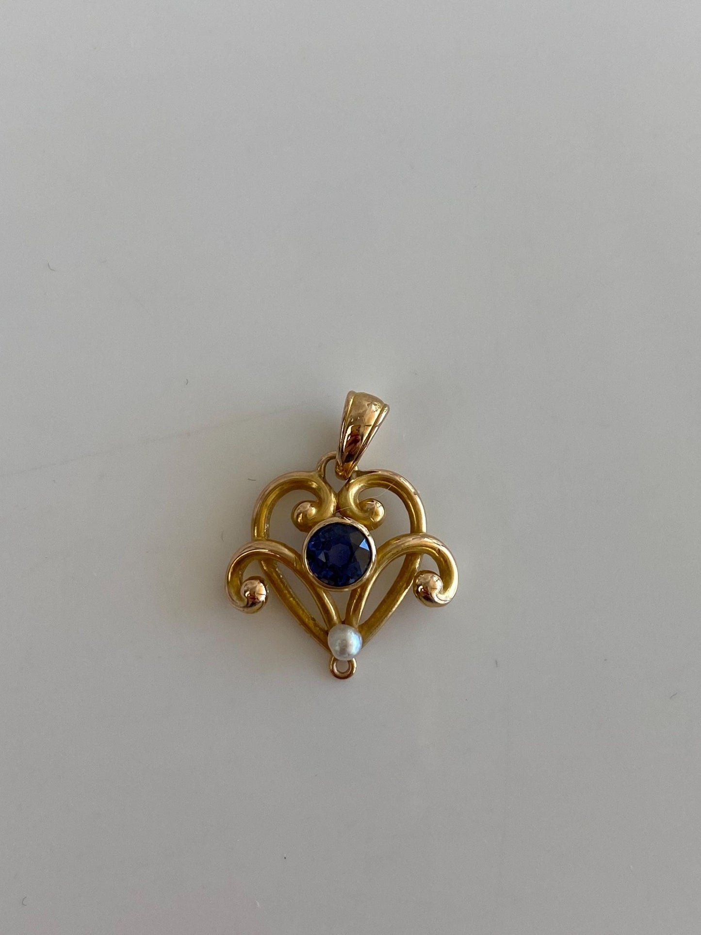 Solid 14k Yellow Gold Blue Sapphire Seed Pearl Stick Pin Conversion Charm