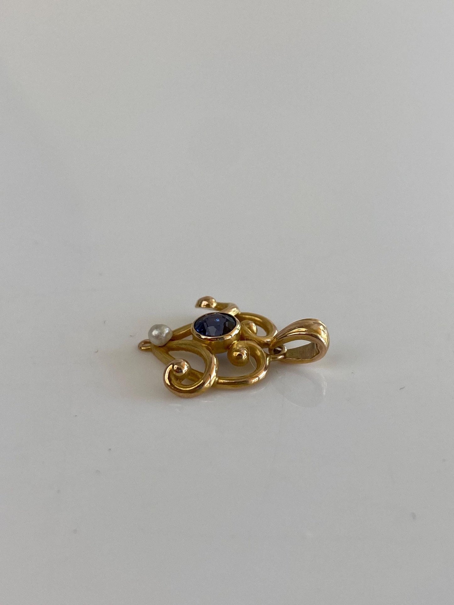 Solid 14k Yellow Gold Blue Sapphire Seed Pearl Stick Pin Conversion Charm
