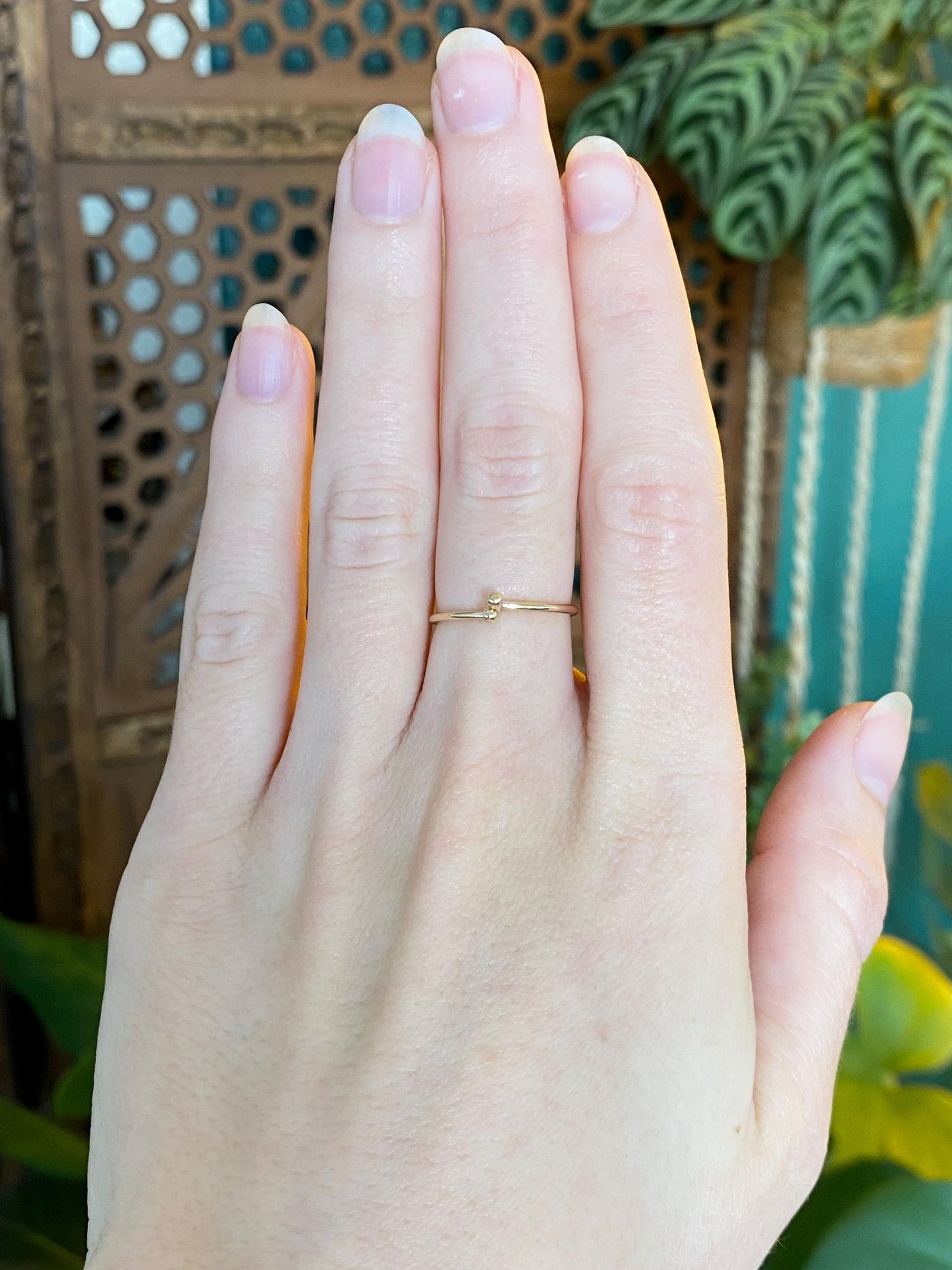 Vintage Solid 14k Yellow Gold Latch Ball Design Ring Band - Size 5.5