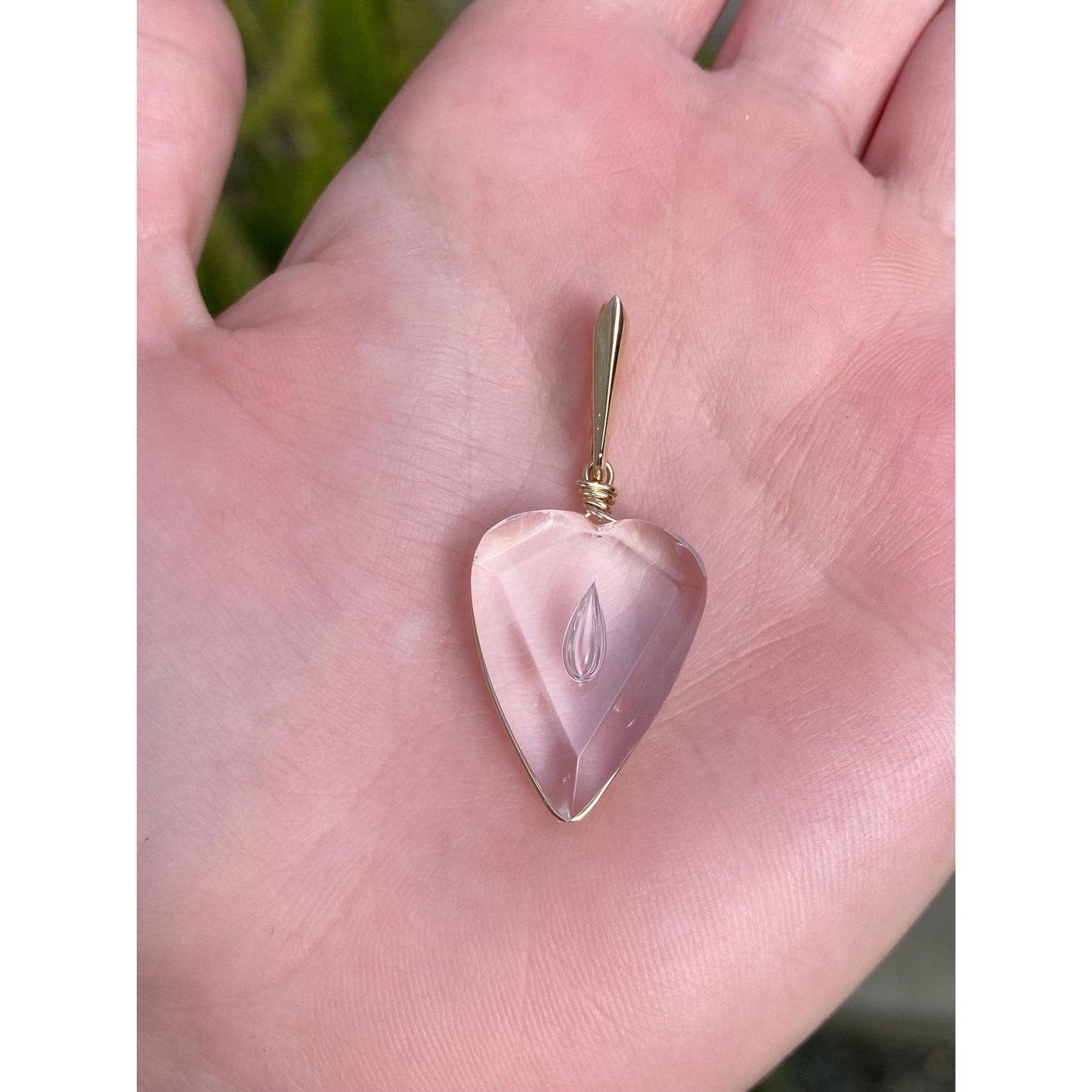 Vintage Solid 14k Yellow Gold Clear Glass Teardrop Heart Charm