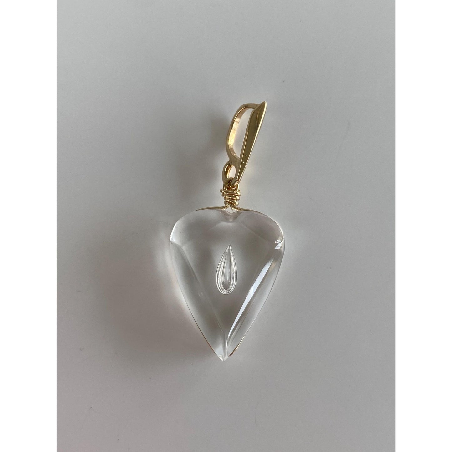 Vintage Solid 14k Yellow Gold Clear Glass Teardrop Heart Charm
