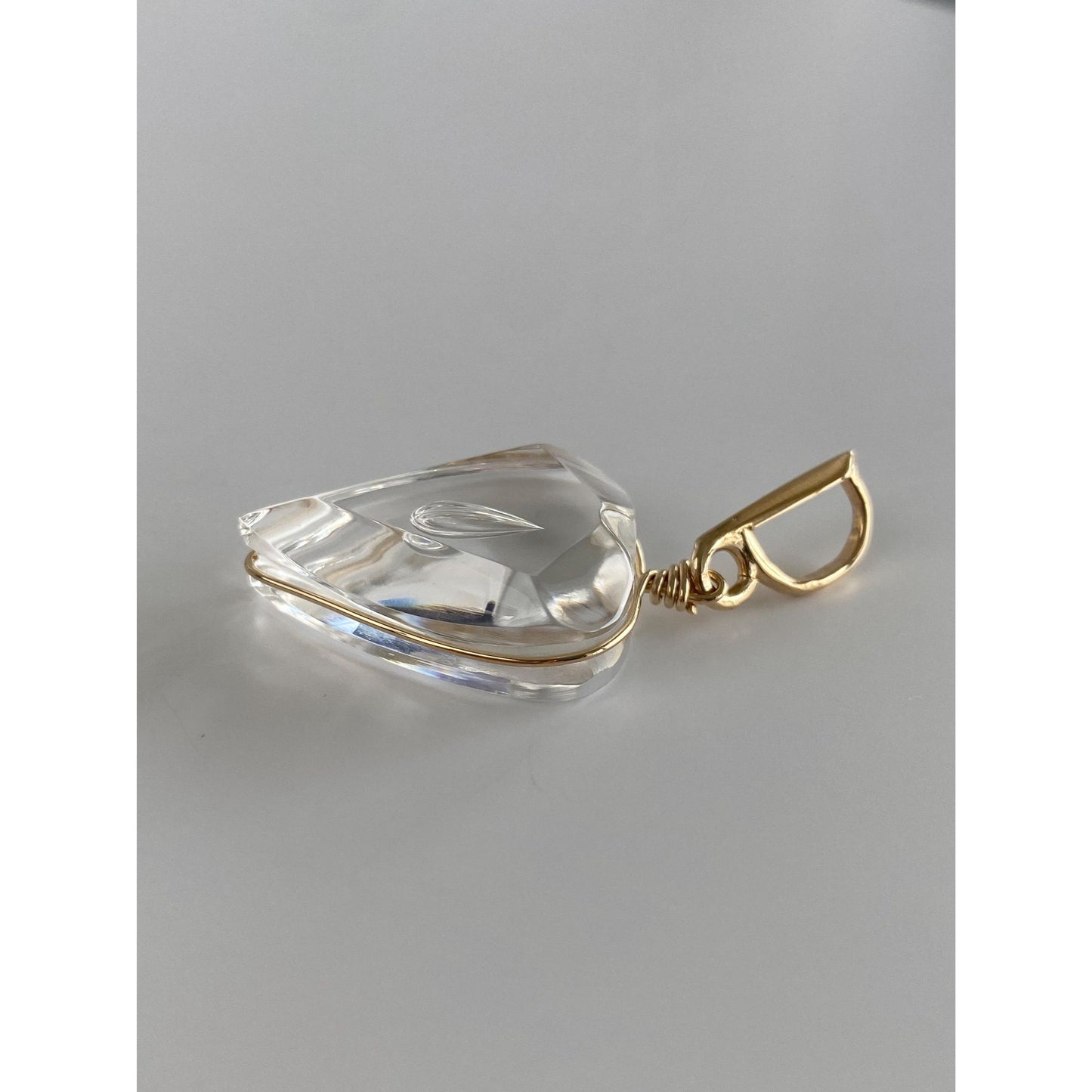 Vintage Solid 14k Yellow Gold Clear Glass Teardrop Heart Charm
