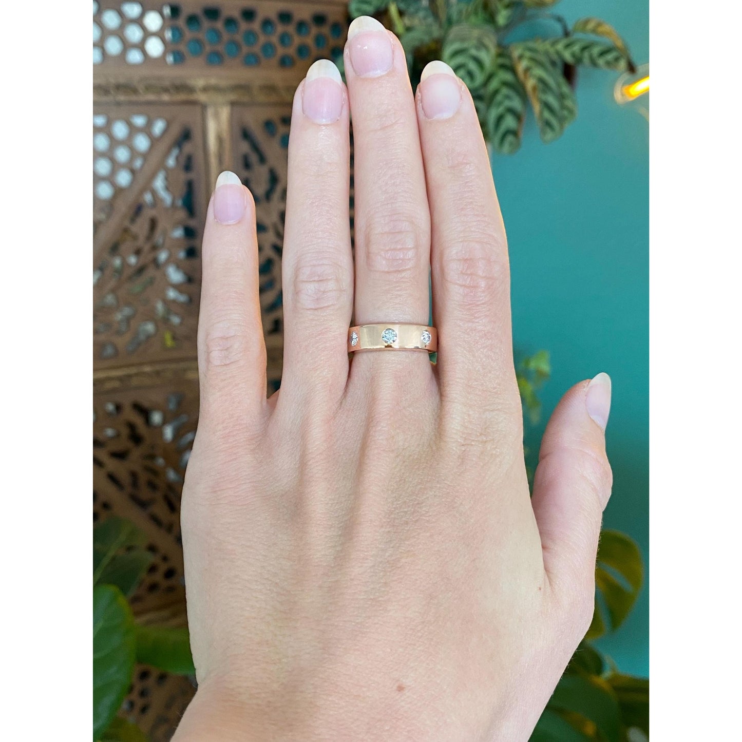 Vintage Solid 14k Rose Gold Diamond Ring Band - Size 6.25