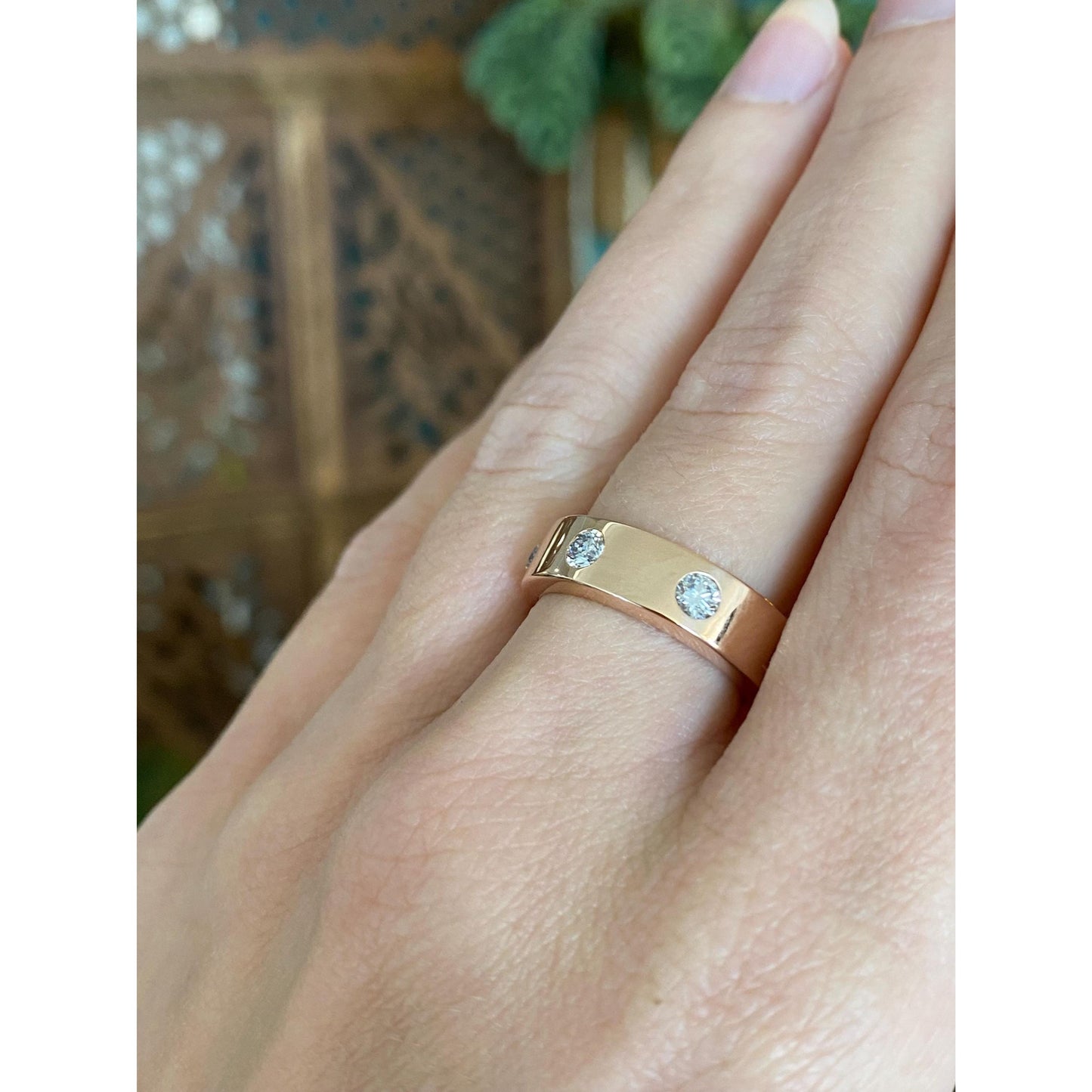 Vintage Solid 14k Rose Gold Diamond Ring Band - Size 6.25