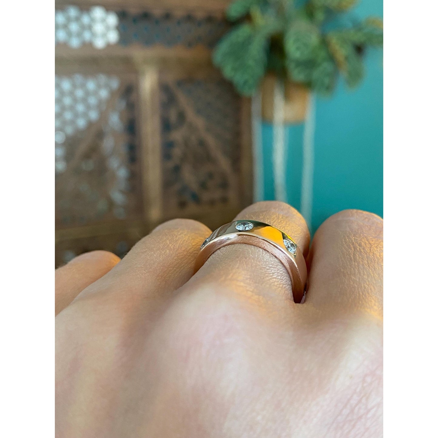 Vintage Solid 14k Rose Gold Diamond Ring Band - Size 6.25