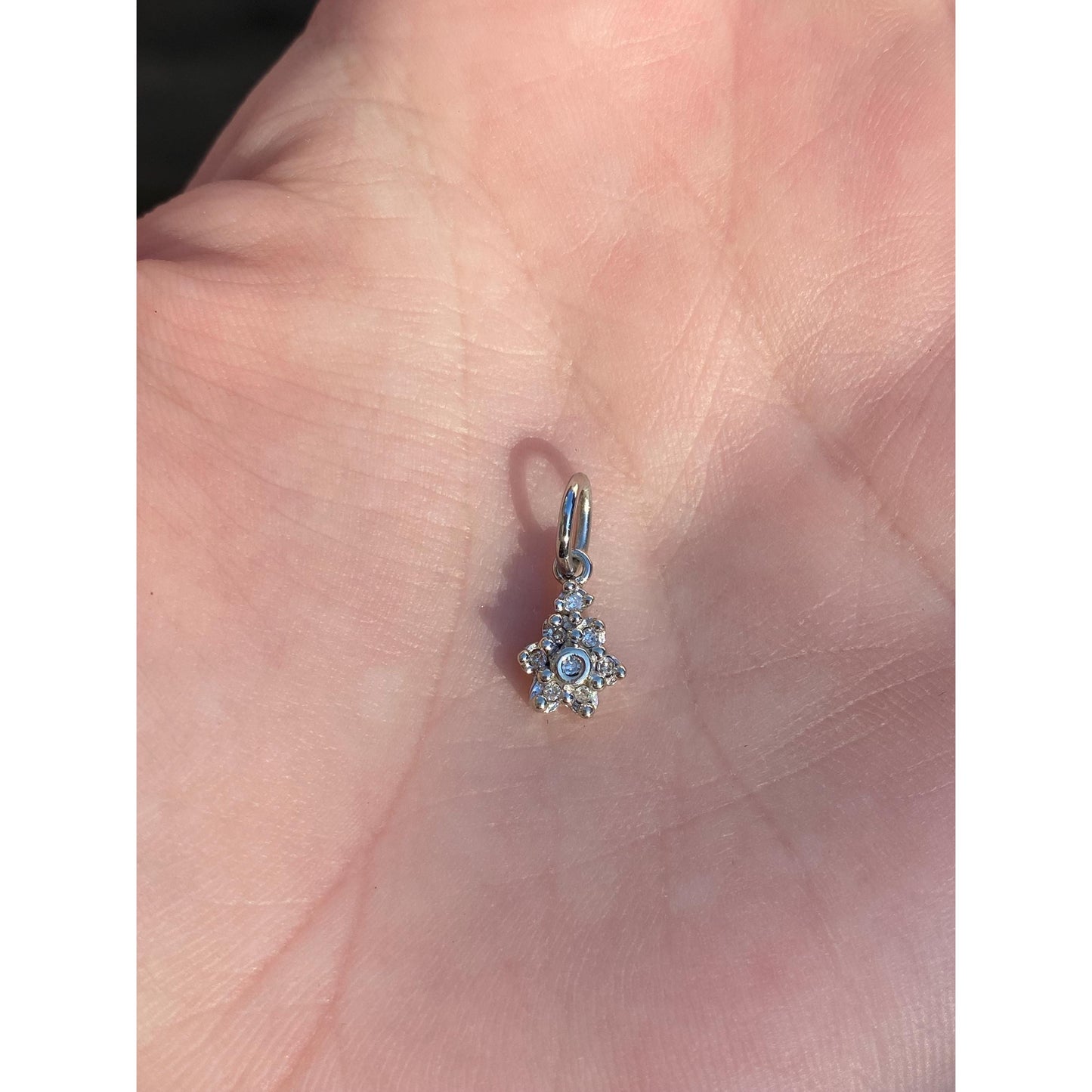 Solid 14k White Gold Diamond Flower Charm