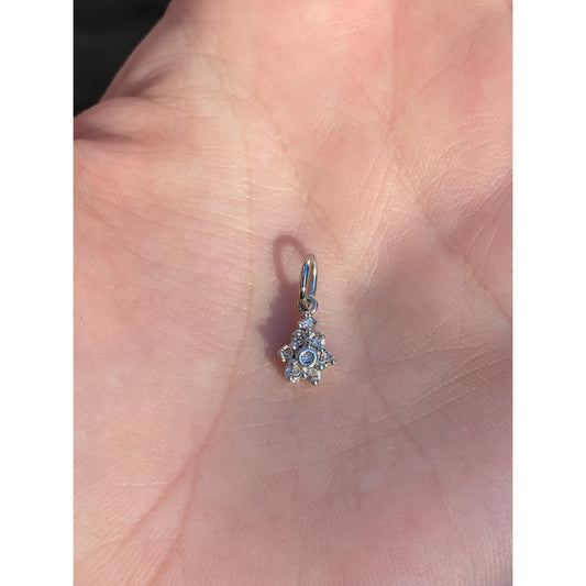 Solid 14k White Gold Diamond Flower Charm
