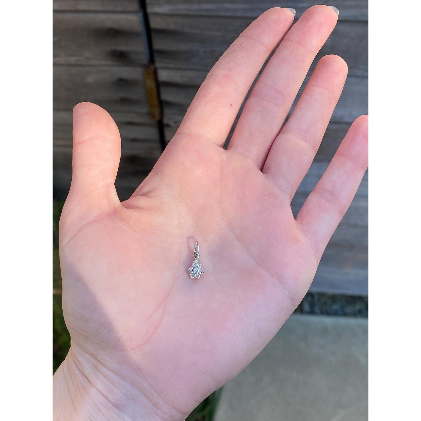 Solid 14k White Gold Diamond Flower Charm