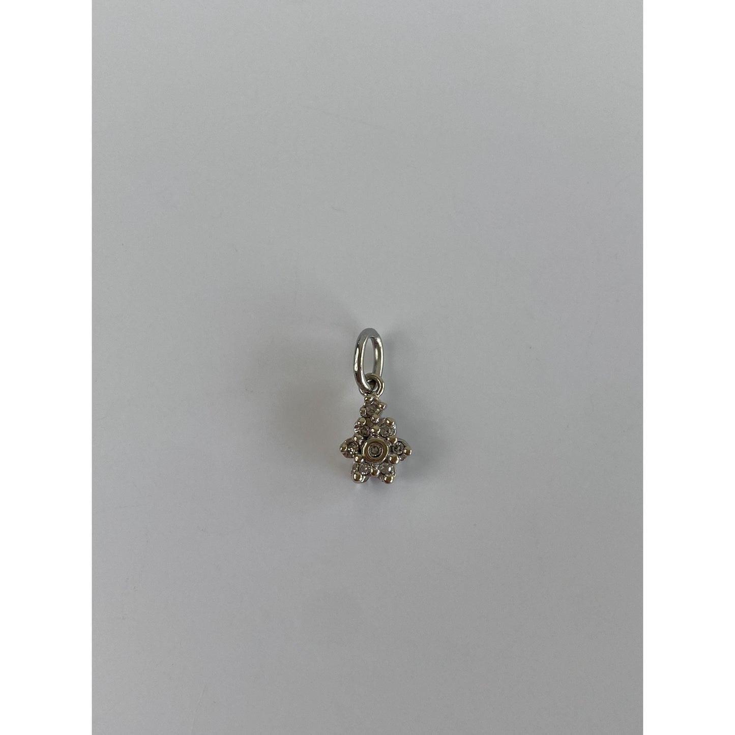 Solid 14k White Gold Diamond Flower Charm