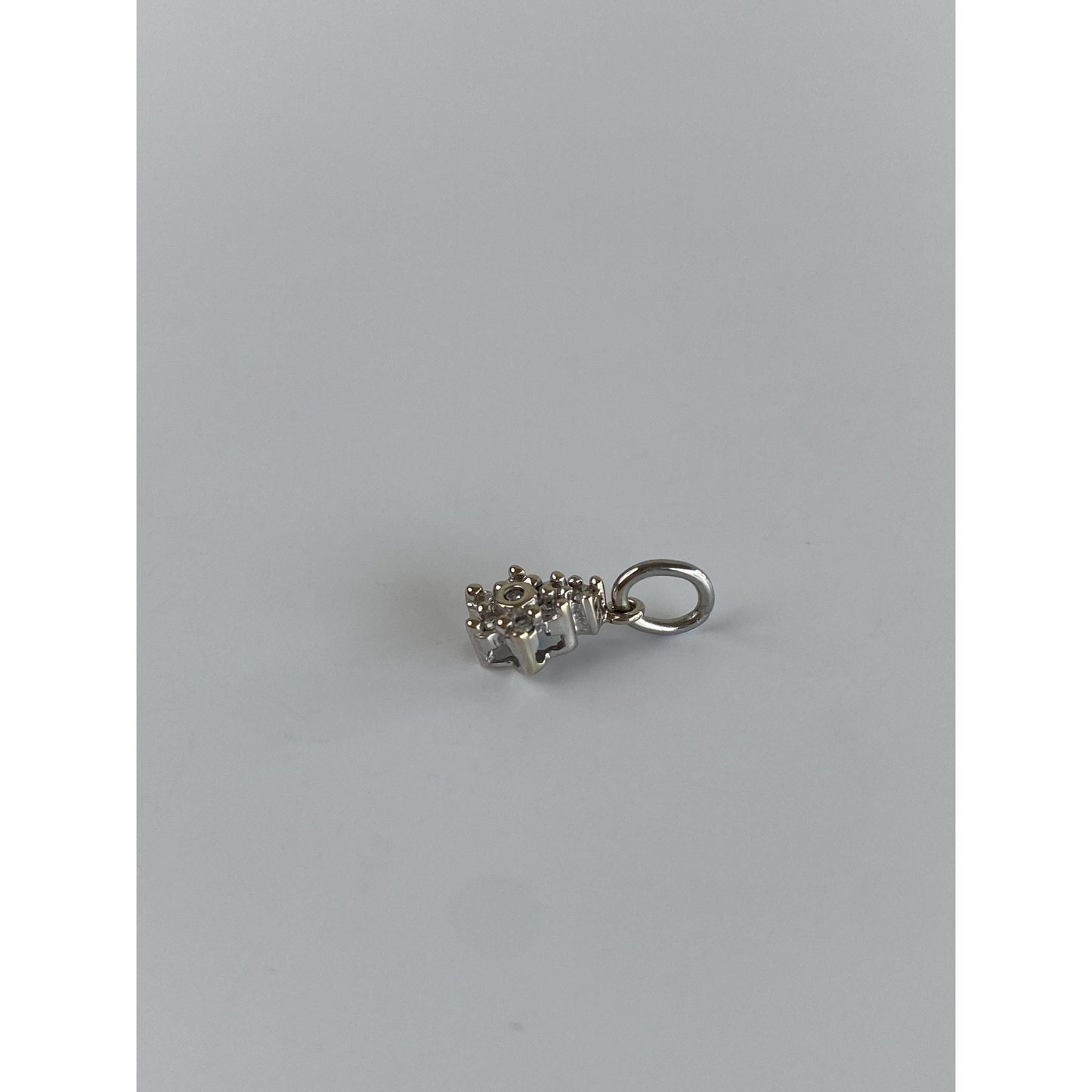 Solid 14k White Gold Diamond Flower Charm