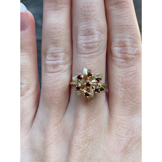 Vintage Solid 14k Yellow Gold Garnet Knot Ring - Size 6.25