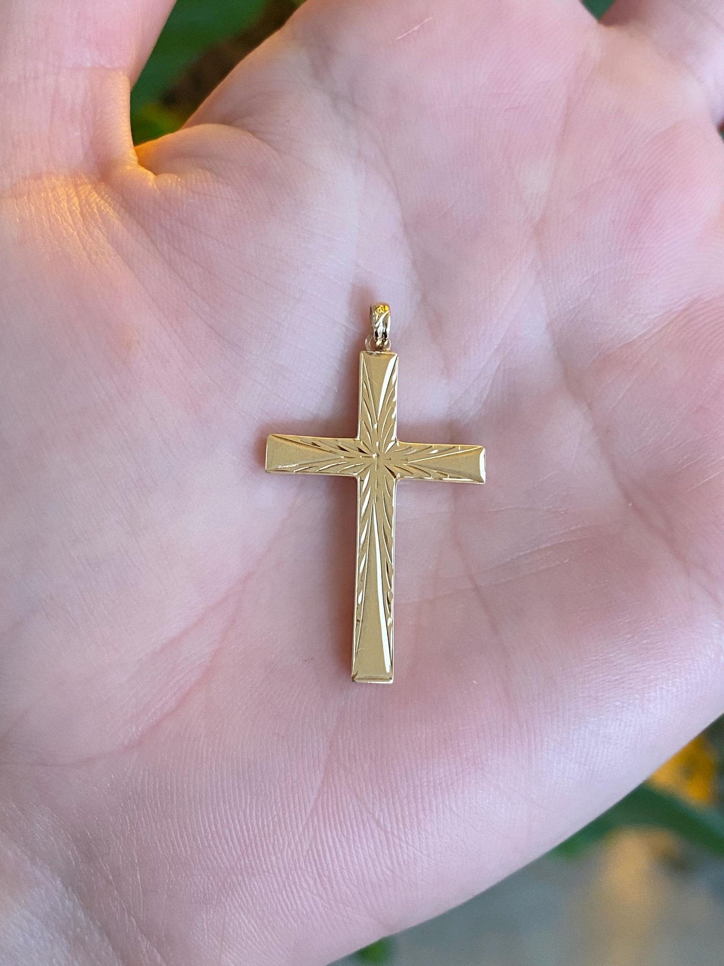 Vintage 10k Yellow Gold Engraved Cross Charm