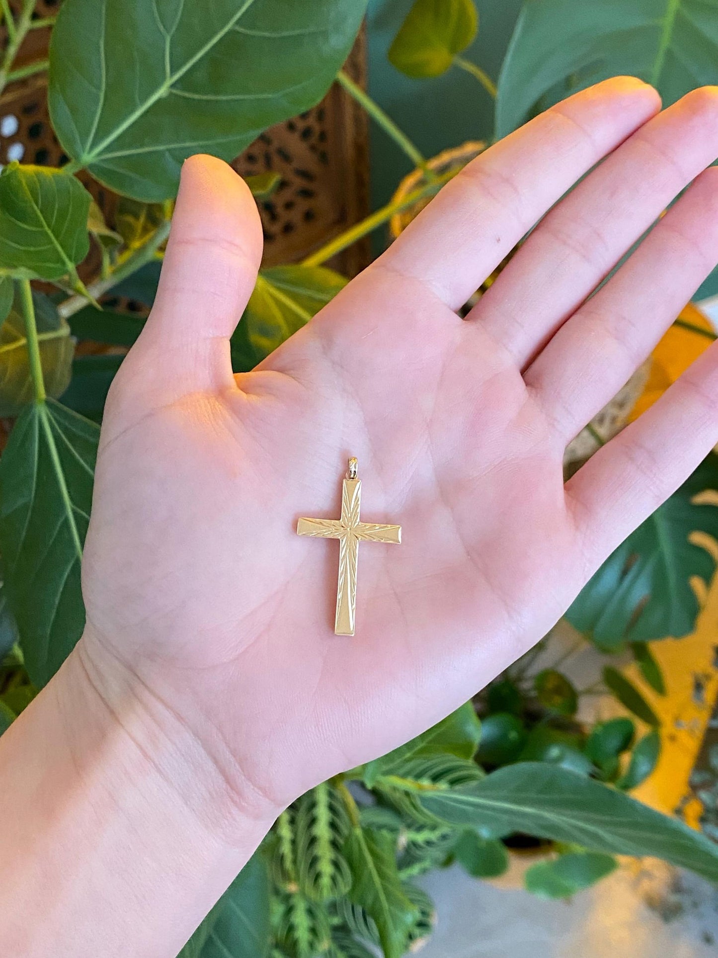 Vintage 10k Yellow Gold Engraved Cross Charm