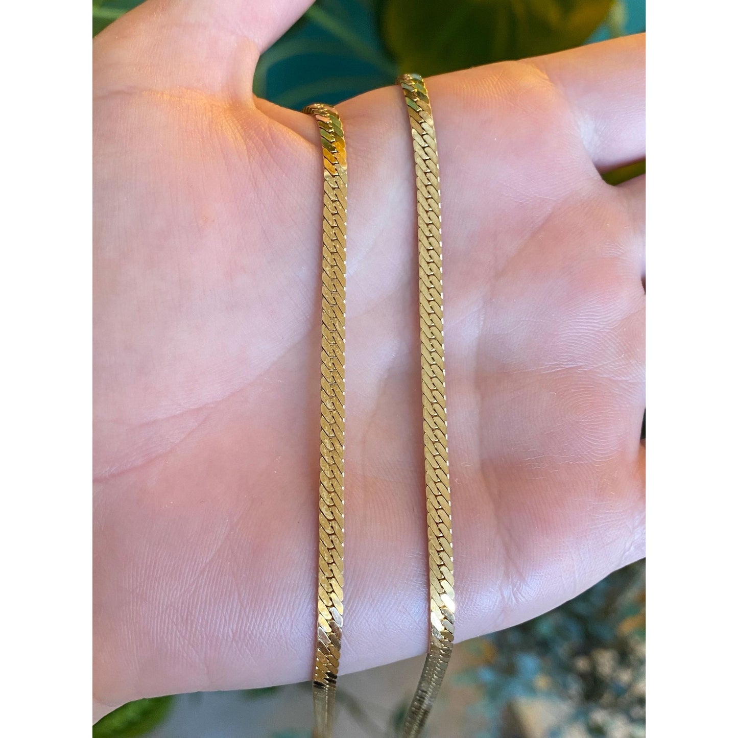 Vintage Solid 14k Yellow Gold Herringbone Chain Necklace - 20 inches