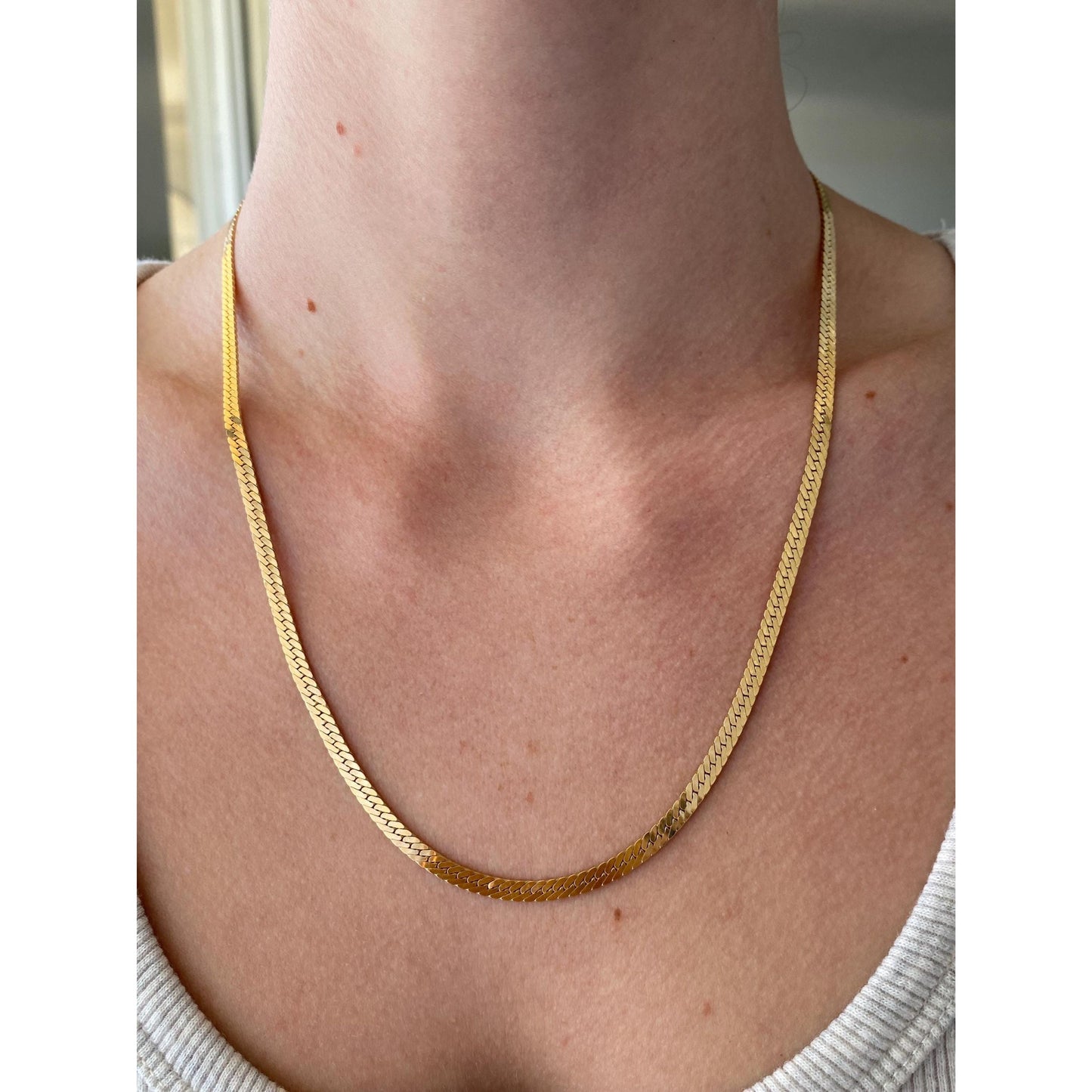 Vintage Solid 14k Yellow Gold Herringbone Chain Necklace - 20 inches