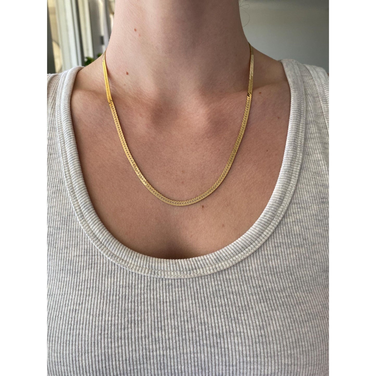 Vintage Solid 14k Yellow Gold Herringbone Chain Necklace - 20 inches