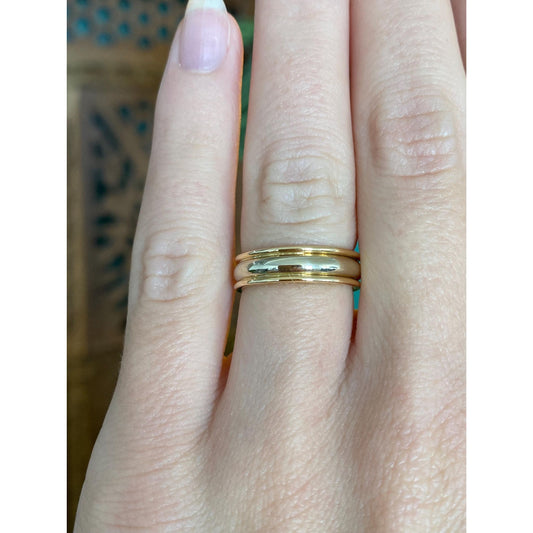 Vintage Solid 14k White & Yellow Gold Lined Ring Band - Size 5