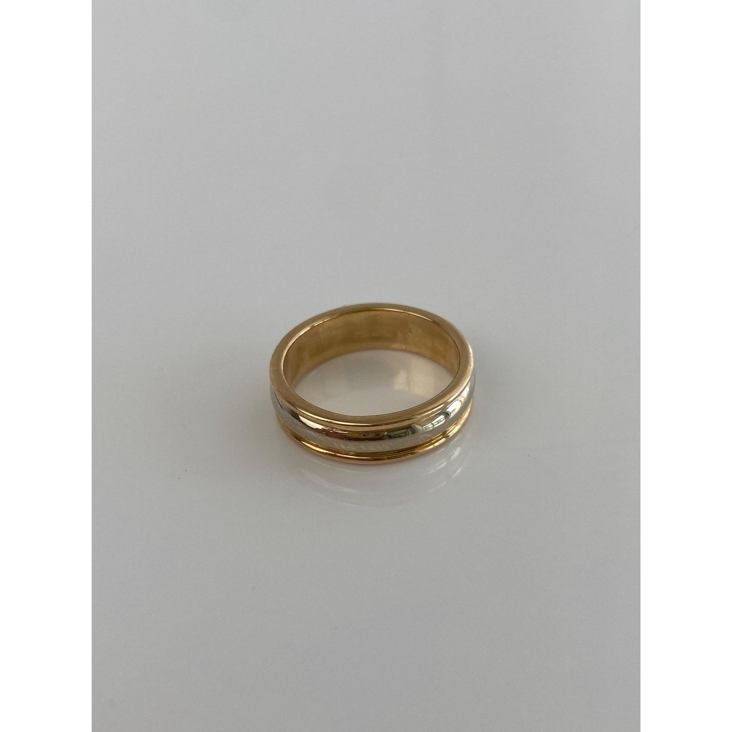 Vintage Solid 14k White & Yellow Gold Lined Ring Band - Size 5