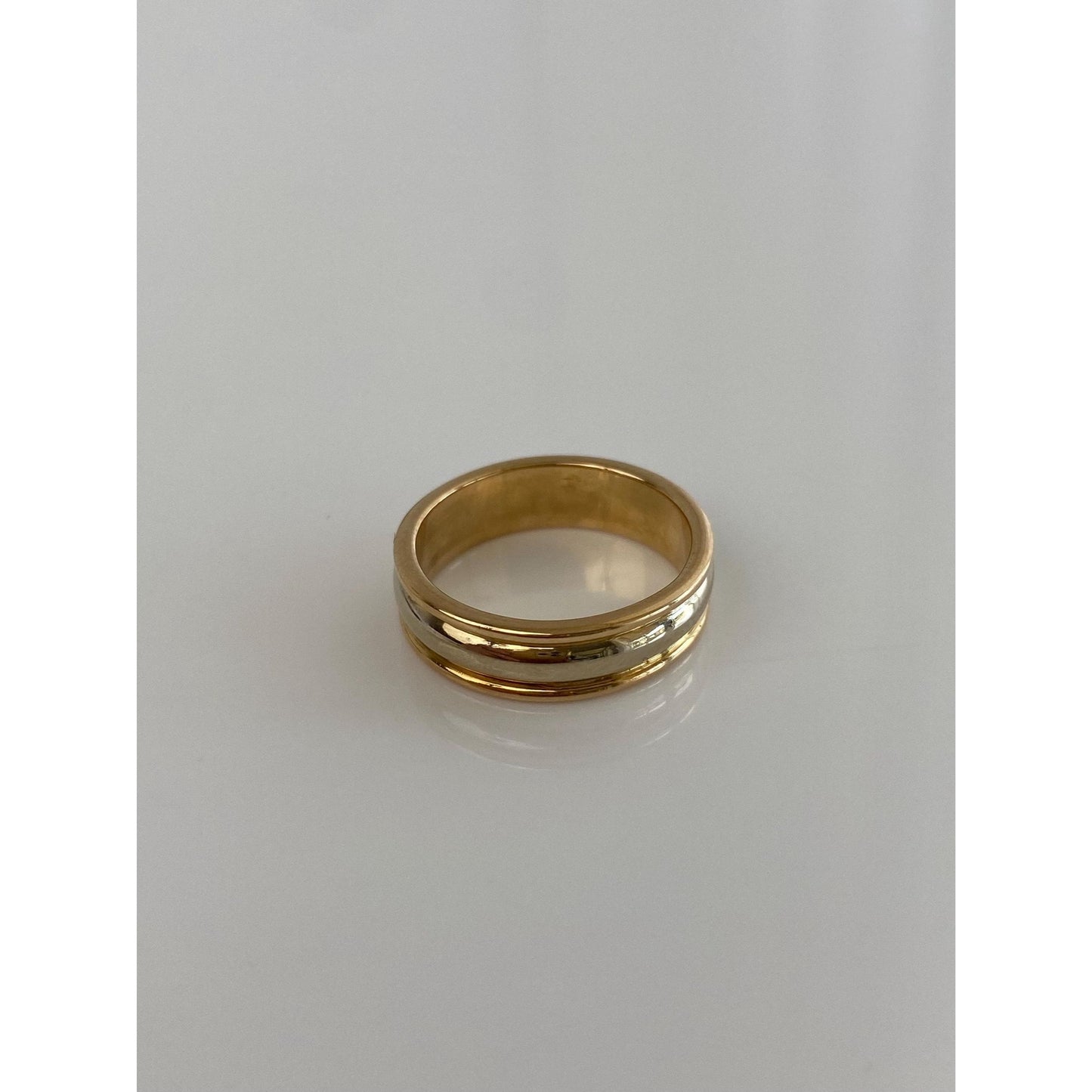 Vintage Solid 14k White & Yellow Gold Lined Ring Band - Size 5